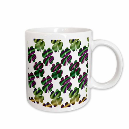 

3dRose Four Leafed Clover Design in Green Gold and Purple on White Ceramic Mug 15-ounce