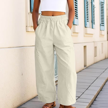 ZHOGXU Toddler Kids Girls Summer Harem Pants Elastic Waist Wide Leg Solid Color Lightweight Breathable Comfortable Trousers For Casual Daily Wear Beige 1-2 Years