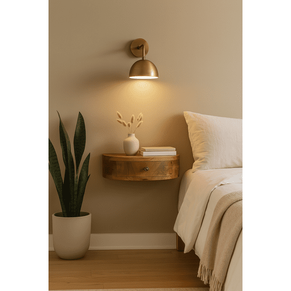 Bedside Nightstands, Solid Wood Wall-Mounted Rounded Nightstand, 1-Drawer, Oak-ish, Light Brown, Oak Wooden Nightstands,Solid Wood Nightstands With Storage, Furniture Bedroom Furniture Nightstands