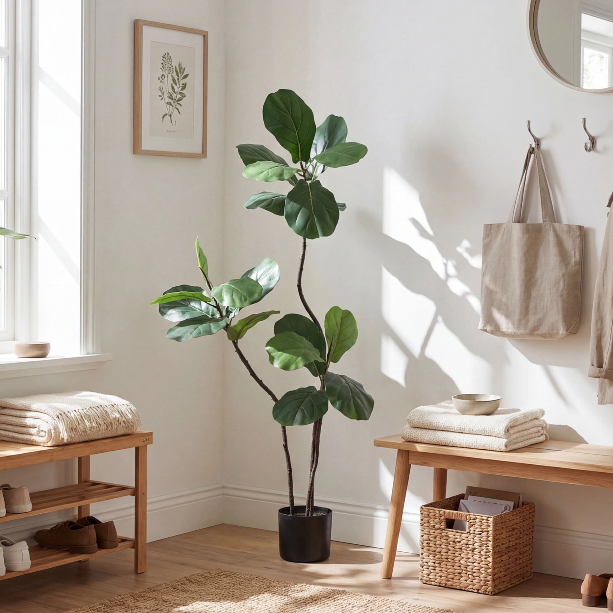 Easy4Home 4.6FT Artificial Plant Fake Ficus Tree Potted Indoor Faux Floor Plant for Home Office Decor