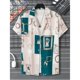 thumbnail image 2 of Camisa hawaiana con patrón irregular para hombre, empalme colorido, estampado 3D, mangas cortas, informal, para vacaciones, con solapa, camisas hawaianas, 2 of 5