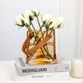 thumbnail image 4 of Monedero de cristal Jarrón Oairse, color ámbar, para flores, con asa de piel, 4 of 6