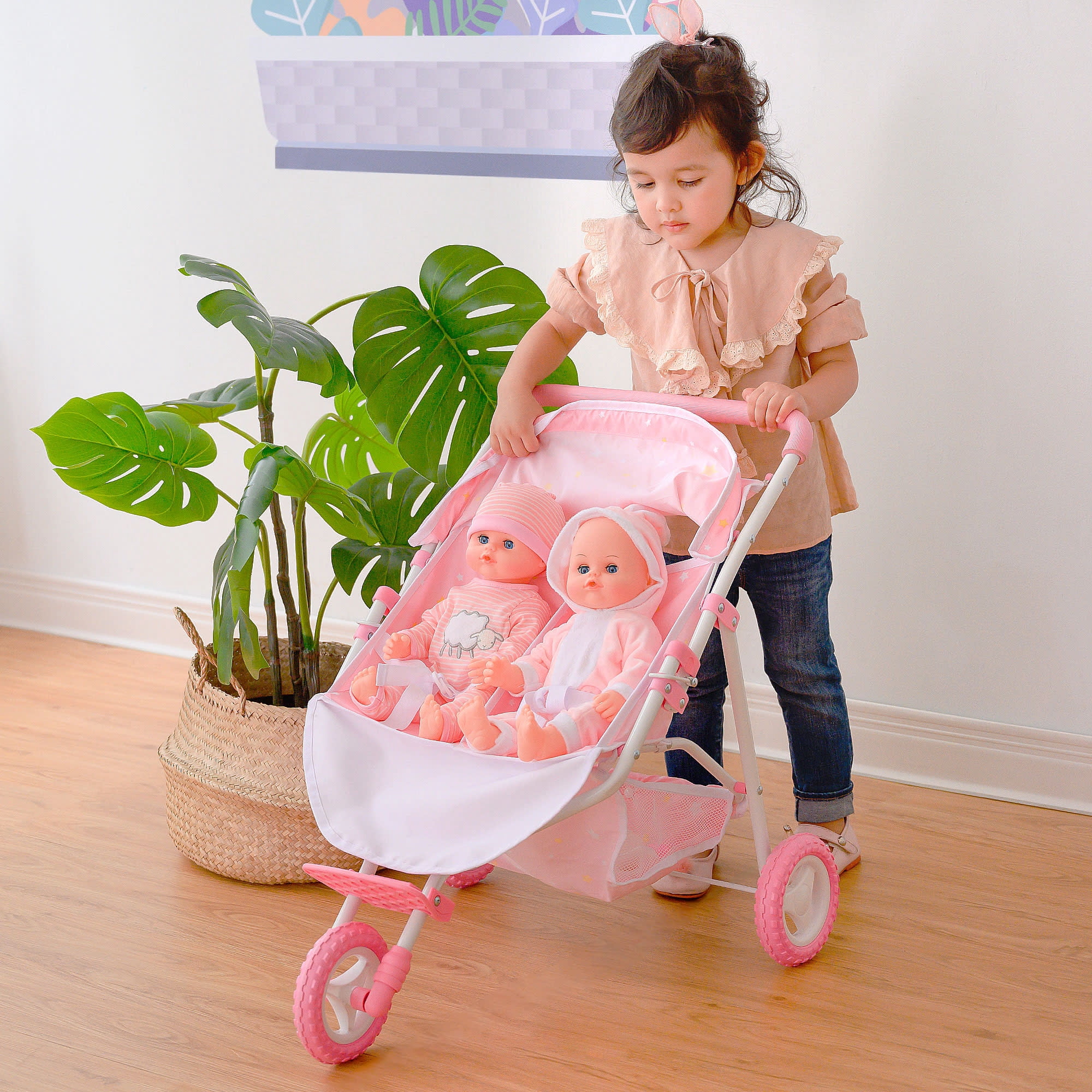Wishing Stars Baby Doll Twin Stroller, Pink
