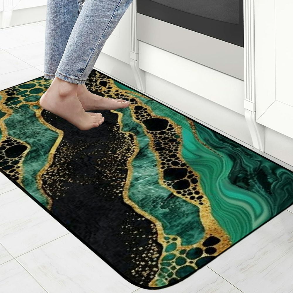 Qinduosi Black Green Marble Door Mat,Welcome Doormat Decorative Home Floor Mat, Non Slip Rubber Back and Water Absorption for Outdoor Indoor Entrance Decor 19.68*47.24 in