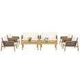 thumbnail image 3 of Costway 8PCS Patio Rattan Furniture Set Acacia Wood Cushioned Sofa Off White, 3 of 8