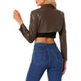 thumbnail image 3 of INSPIRE CHIC Women's Faux Leather Stand Collar Zipper Front Long Sleeve Cropped Jacket M Brown, 3 of 6