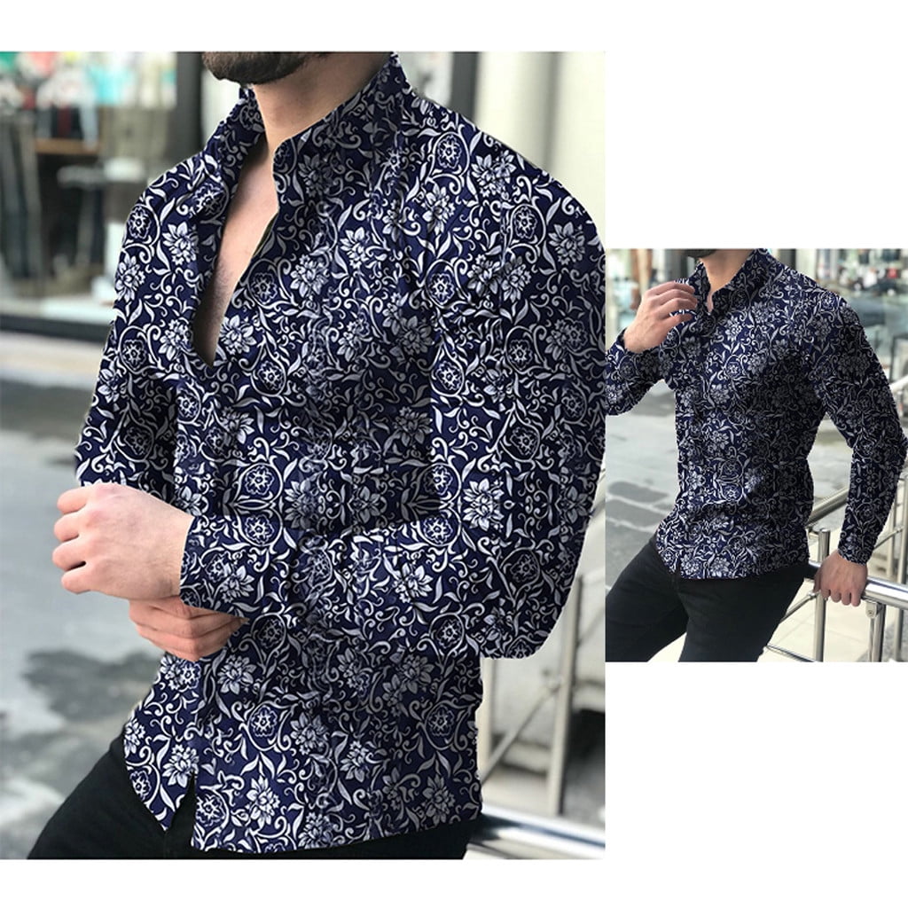 Upper Outer Garment Mens Fashion Fashion Personality Casual Slim Long Sleeve Floral Printed Shirt Top Blouse Stand Collar with Button Price Reduction Limited Color : Grün12, Size : XXL Upper Outer Garment Mens Fashion Fashion Personality Casual Slim Long Sleeve Floral Printed Shirt Top Blouse Stand Collar with Button Price Reduction Limited Color : Grün12, Size : XXL
