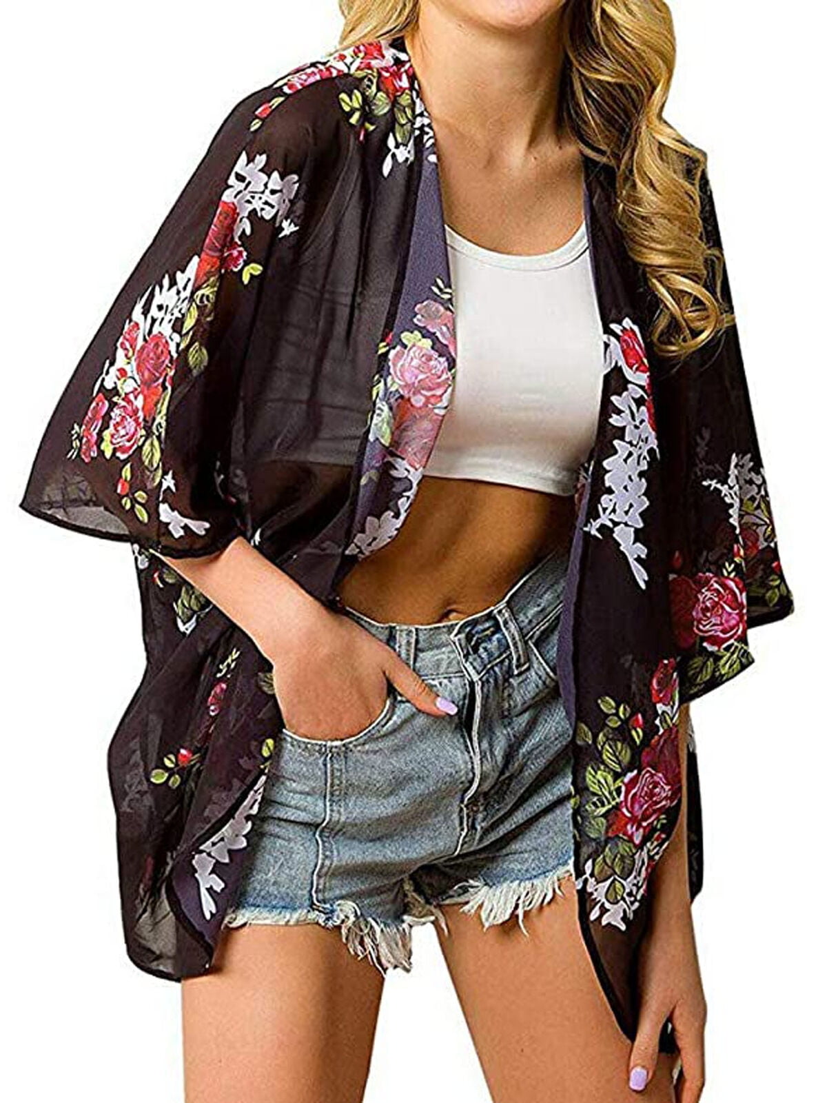womens sheer kimono tops