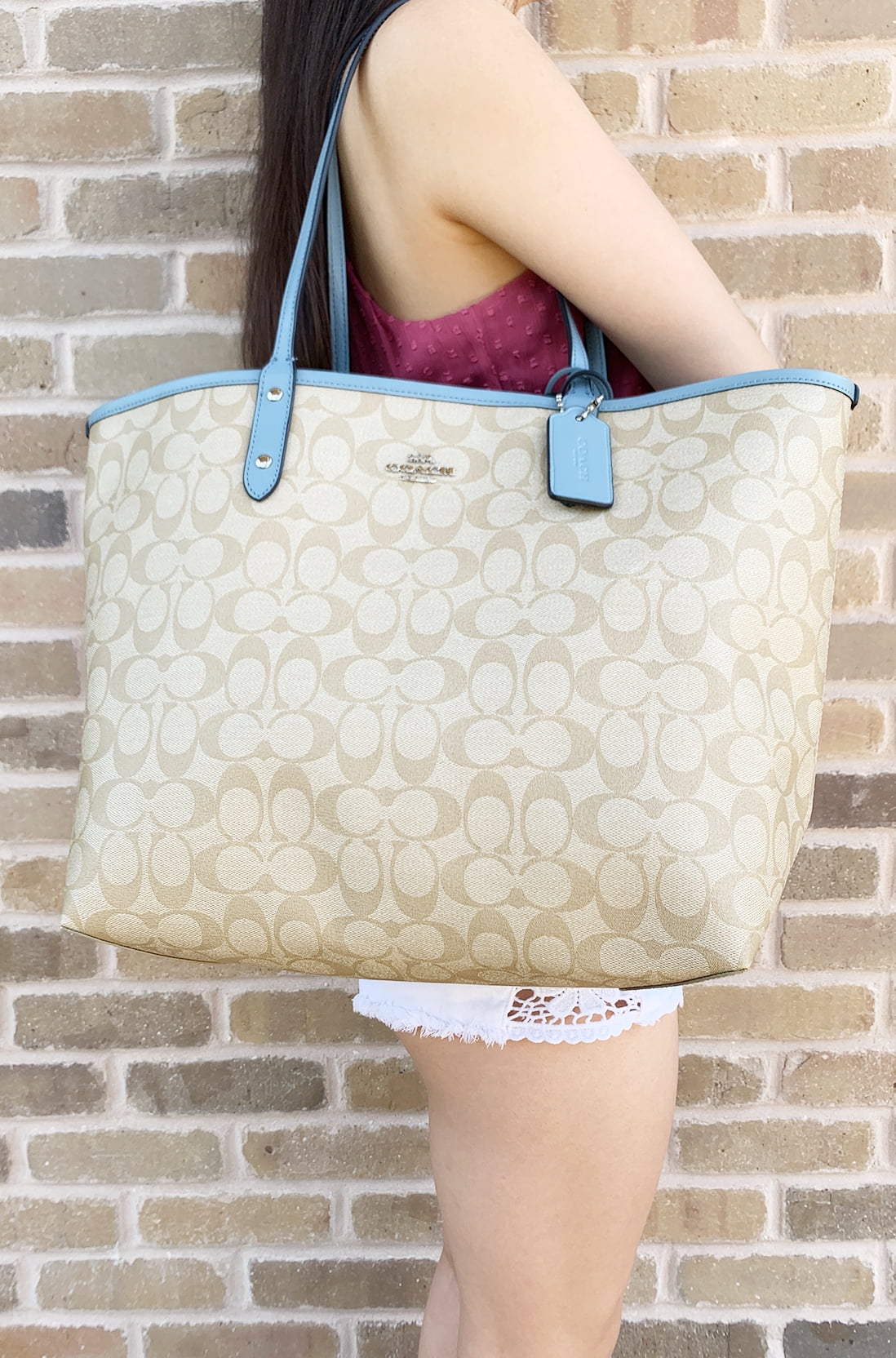 coach reversible tote blue