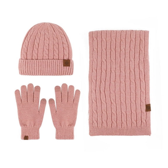 2022 New Knitted Hat Scarf Gloves Three-piece Winter Women /Men Alpaca Wool Cold Warm Three-piece Pink