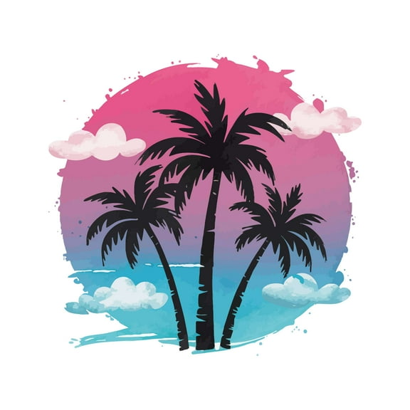Summer tropical Palm Tree Beach Outdoor Scenes Wall Art Sticker Designs Vinyl Stickers For Home House Walls Rooms Windows Bedroom Decoration Size (12x12 inch)