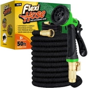 Flexi Hose with 8 Function Nozzle, Lightweight Expandable Garden Hose, No-Kink Flexibility, 3/4 Inch Solid Brass Fittings and Double Latex Core