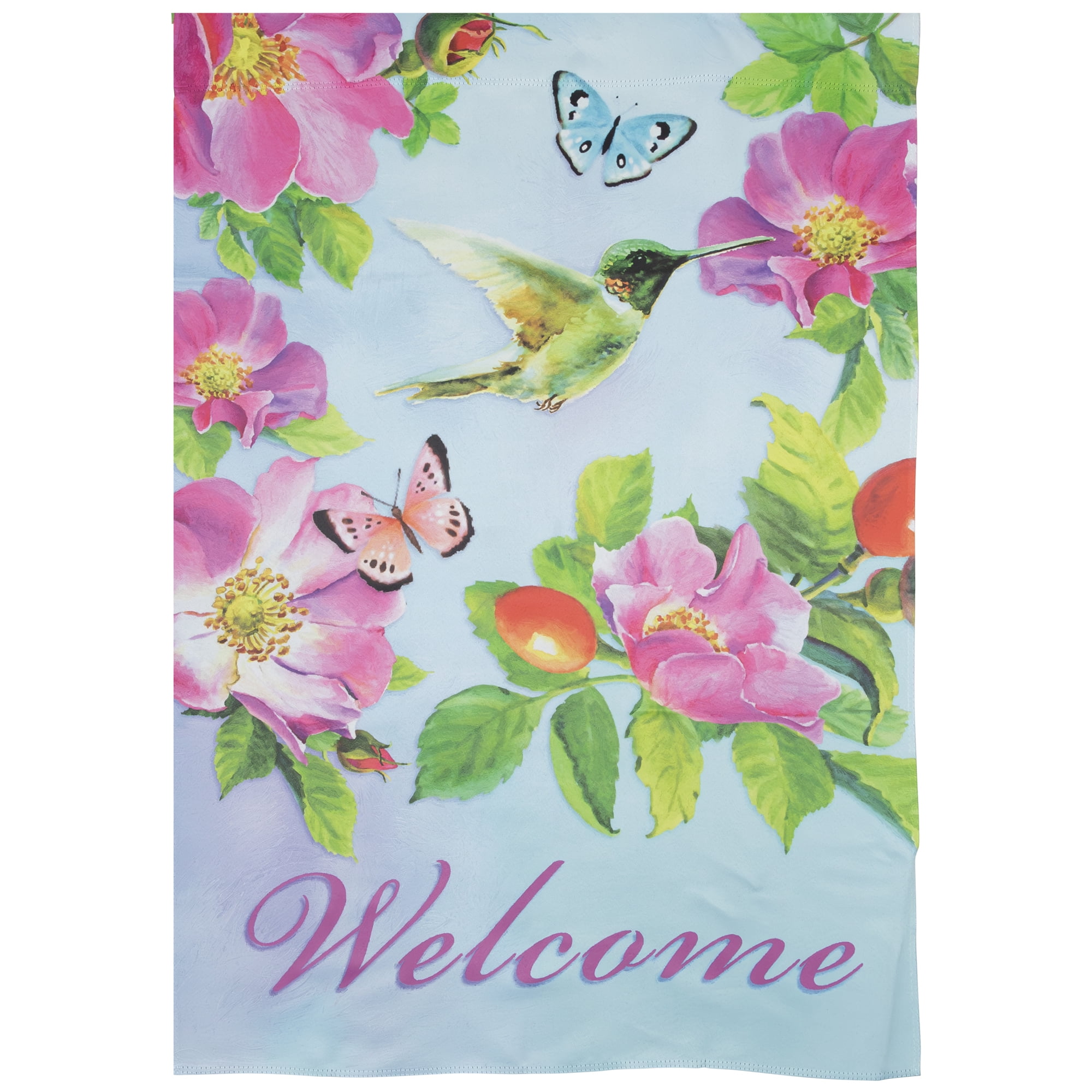Northlight Welcome Hummingbird Floral Outdoor House Flag 28" x 40"