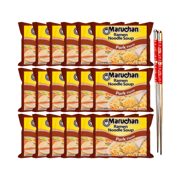 Instant Ramen Noodle Soup Pork Flavor Noodles Pack, Bulk 3 oz Package