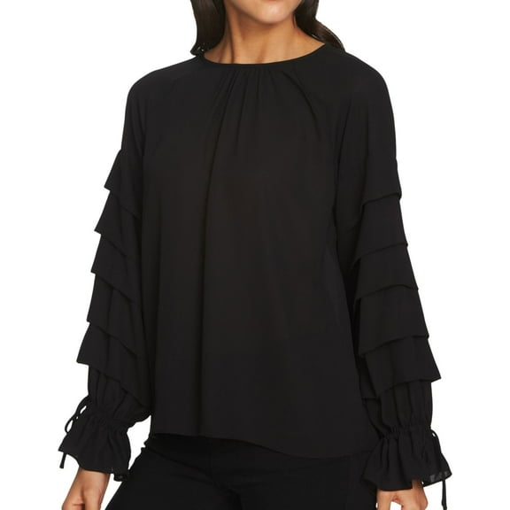 1.State Womens Tiered Sleeve Pintuck Dress Top Black S