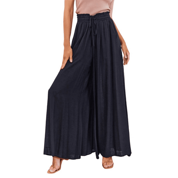 Pantalones Casuales para Mujer, con Cintura Elástica y Pierna , con Bolsillos. Negro L