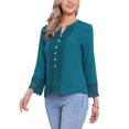 thumbnail image 4 of Blusas de encaje de ganchillo de manga larga con media botonera para mujer Allegra K XL azul pavo real, 4 of 6