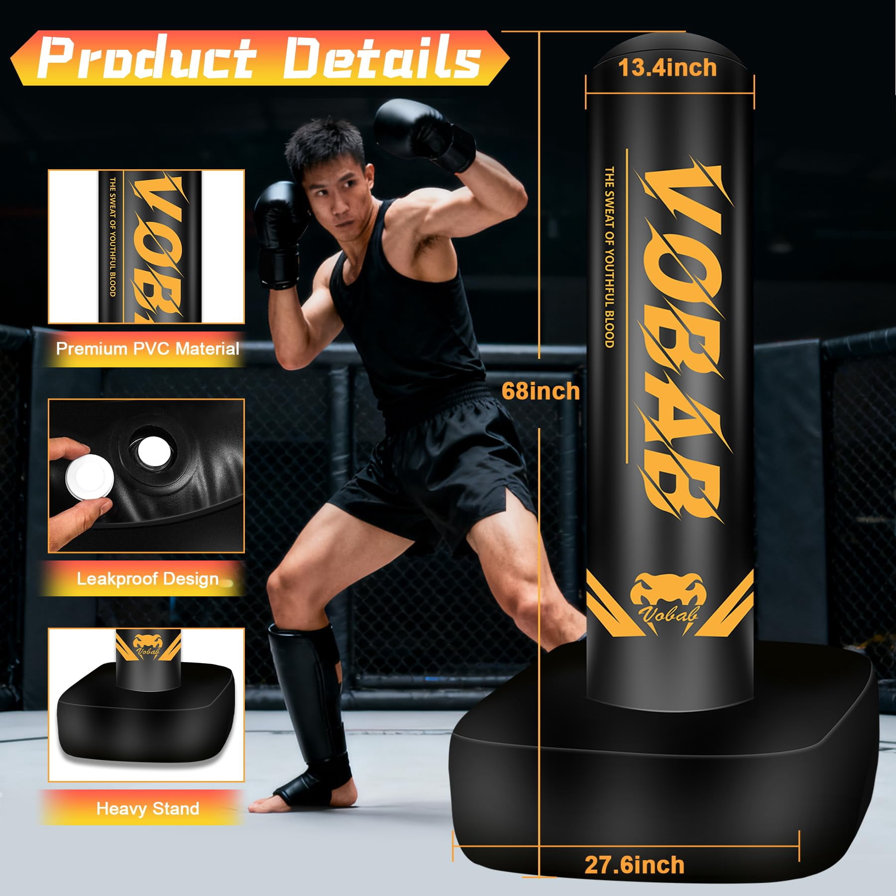 Freestanding Punching Bag With Gloves  70'' Superior Boxing Stand For Adults & Teens No Drill Kickboxing Bags Men Women Beginners Mma Muay Thai Karate Home Fitness