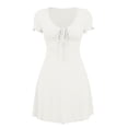 thumbnail image 6 of Tqcoqu Women's Short Sleeve Drawstring Front Ruched Short Dress V Neck A Line Tshirt Dresses,White Women's S-XXL, 6 of 8