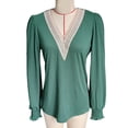 thumbnail image 1 of Blusa de manga larga con cuello en V y encaje, blusa larga y elegante con cuello en V y encaje para mujer, blusa tipo túnica con cuello en V y encaje, experiencia incomparable, 1 of 3
