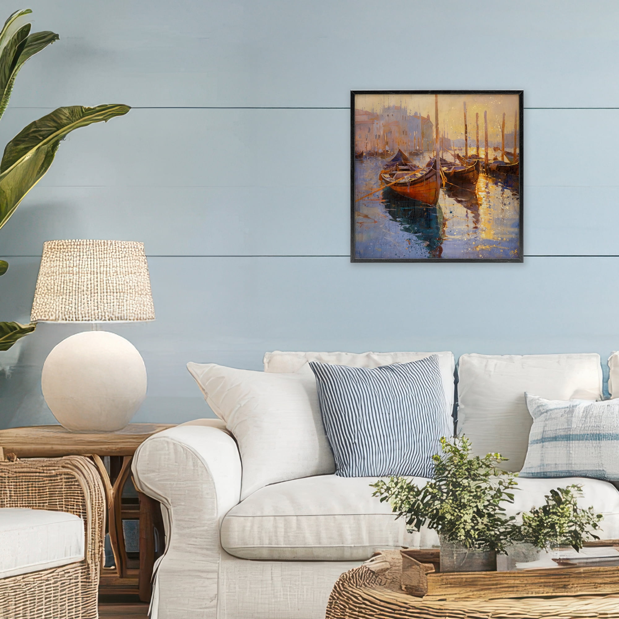 Stupell Industries Speckled Venice Boats Black Framed Giclee Art, design by Marta Wiley