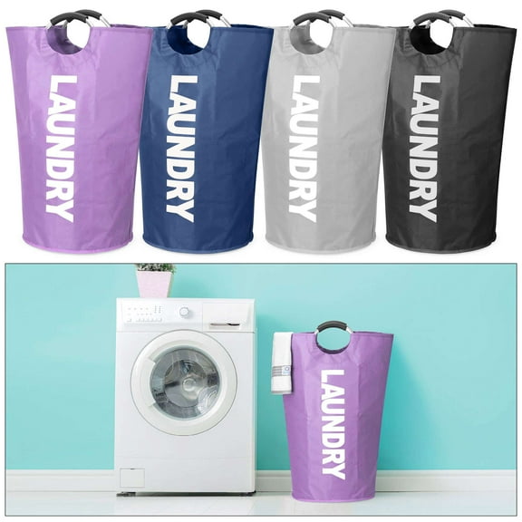 Luxtrada Fabric Laundry Basket with Aluminum Handles, 90L Large Laundry Basket Waterproof Laundry Hamper, Laundry Bag, Clothes Hamper, Collapsible Laundry Basket (Purple)
