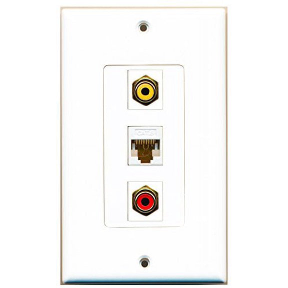 RiteAV - 1 Port RCA Red and 1 Port RCA Yellow and 1 Port Cat6 Ethernet White Decorative Wall Plate Decorative