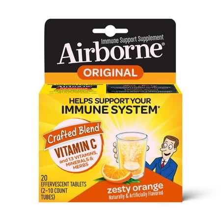 Airborne Zesty Orange Effervescent Tablets, 20 count - 1000mg of Vitamin C, Immune Support Supplement