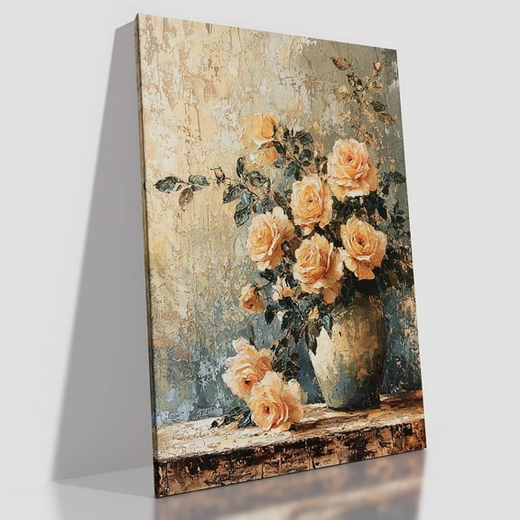 WFSposter-Vintage Canvas Wall Art Home Decor French Country Yellow Roses Poster Painting Print Modern Floral Theme Picture Artwork for Bedroom Kitchen Bathroom Women Room Ready to Hang