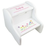 Girl's Stemmed Flowers White Two Step Stool