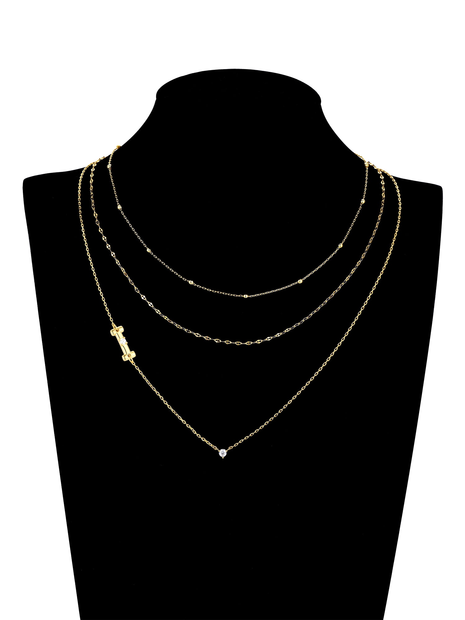 Believe by Brilliance I Triple Chain Initial Necklace Set in 14KT Gold Flash Plated Brass