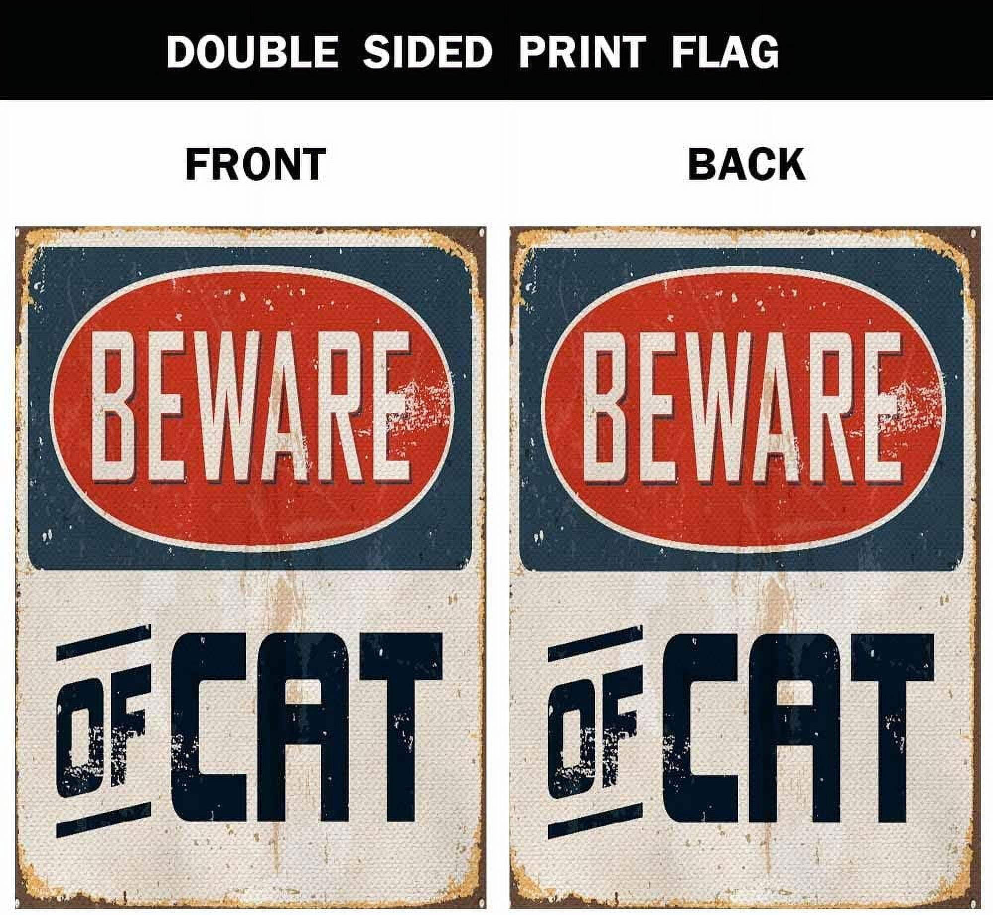 Beware of Cat House Flag Vertical Double Sided Burlap Vintage Metal Sign Grunge Effects Farmhouse Yard Outdoor Seasonal Flags Decoration 28 x 40 Inches