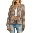 thumbnail image 3 of Cueply Women's Cardigan Sweater Long Sleeve Striped Button Knit Jackets Coats Outwear with Pockets, 3 of 7