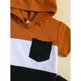 thumbnail image 5 of Coduop Baby Boys 2 Pcs Summer Clothes Outfits Contrast Color Short Sleeve Hooded Tops and Shorts, 5 of 7