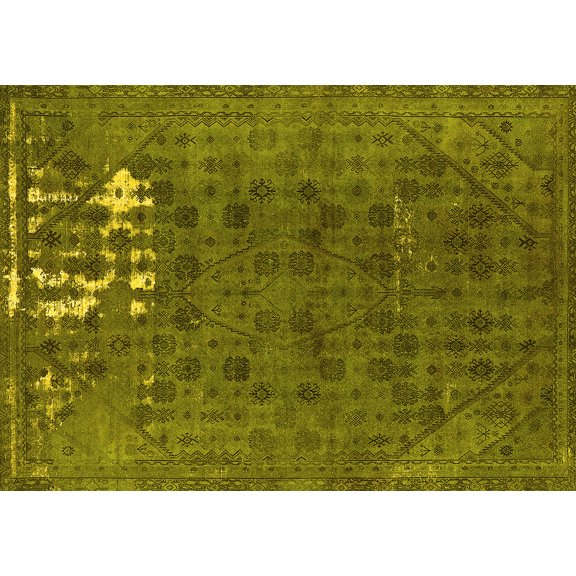 Ahgly Company Machine Washable Indoor Rectangle Persian Yellow Bohemian Area Rugs, 5' x 7'