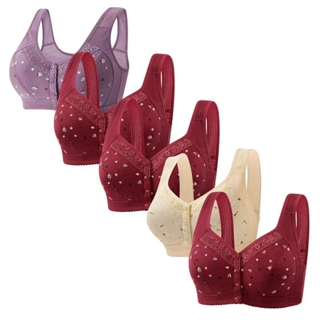 Fznquz 5 PC Plus Size Bras Women Breathable Front Closure Push Up No Wire Purple Bralettes Everyday Bra