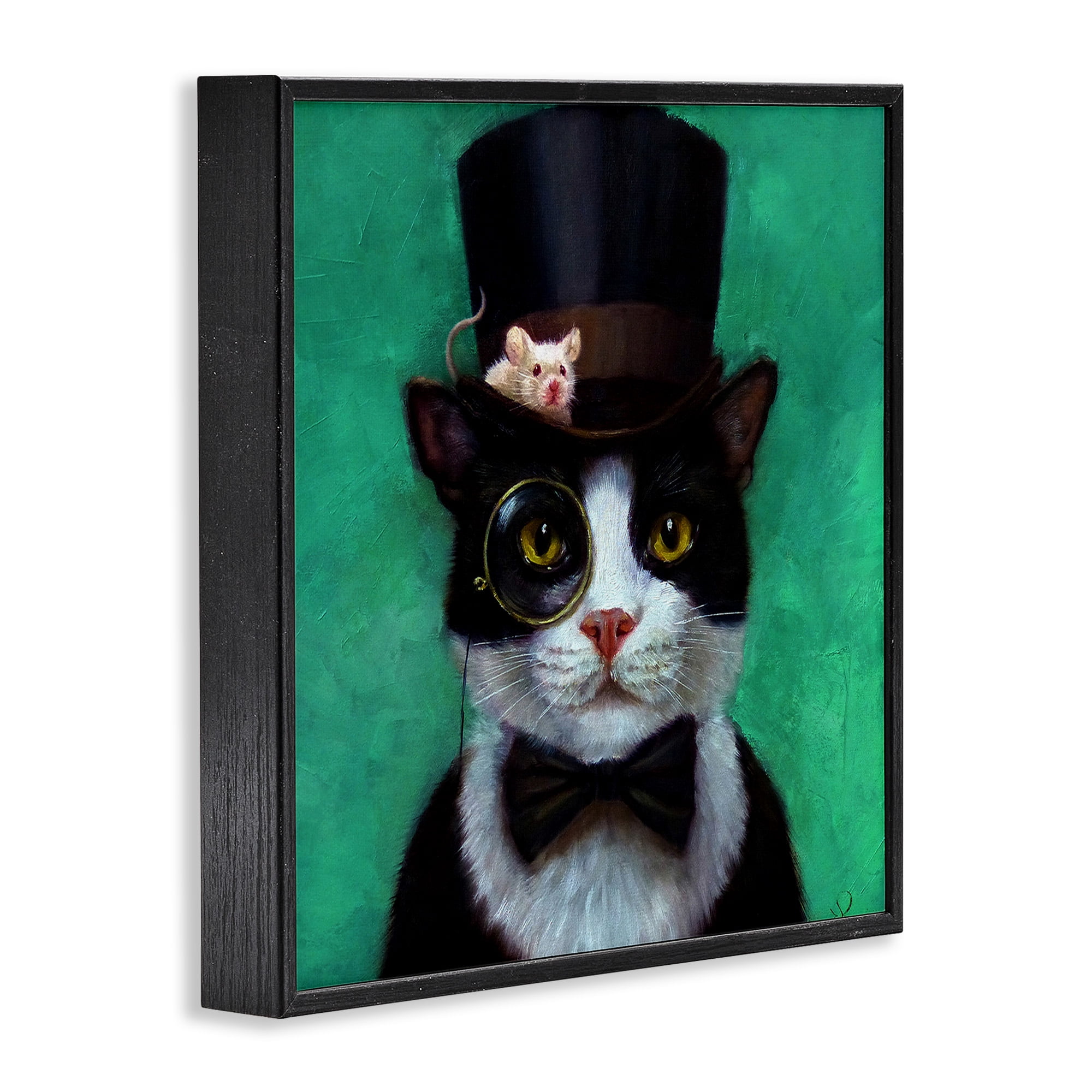 Stupell Industries Good Sir Top Hat Cat Animals & Insects Painting Black Framed Art Print Wall Art, 17 x 17