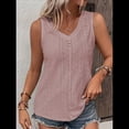 thumbnail image 4 of Camiseta Sin Mangas para Mujer, Conjuntos de Verano, Camisetas con Cuello en V, Camisetas Modernas con Ojales, Ropa Básica de Playa Sin Mangas Gris Rosado Pálido 5XL, 4 of 7