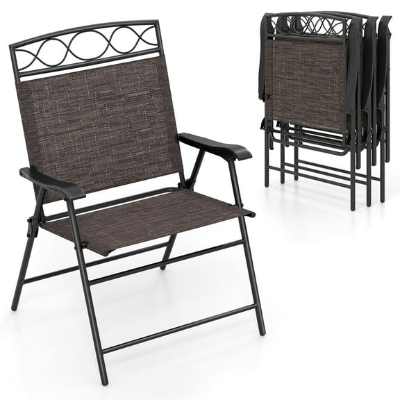 Gymax 4 Pack Patio Folding Chairs Outdoor Dining Chairs w/ Backrests & Armrests