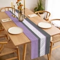 thumbnail image 3 of Purple Morocco Table Runner - 90 Inch Long, Kitchen Dining Table Runner Dresser Scarves, Boho Stitching Pattern Stripes Grey Farmhouse Decor for Coffee Tables Wedding Party Banquet, 3 of 8