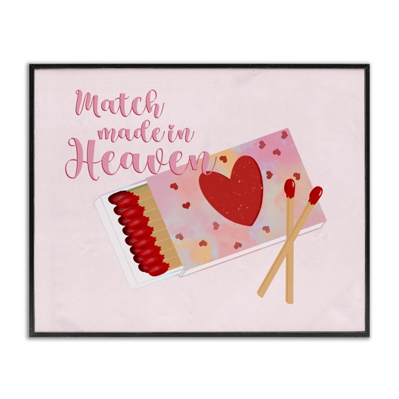 Stupell Industries Shabby Chic Match Made In Heaven Romantic Matchbook Black Framed Giclee Art, 20 x 16, by Ashley Singleton