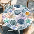 thumbnail image 3 of Coastal Beach Table Cloth, Round Fitted Tablecloths with Elastic Edge, Watercolor Nautical Starfish Shell Wipeable Waterproof Table Cover for Kitchen Wedding 55-60 Inches, 3 of 4