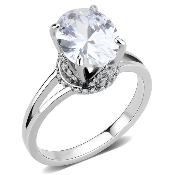 Womens Rings No Plating 316L Stainless Steel Ring with AAA Grade CZ in Clear DA314