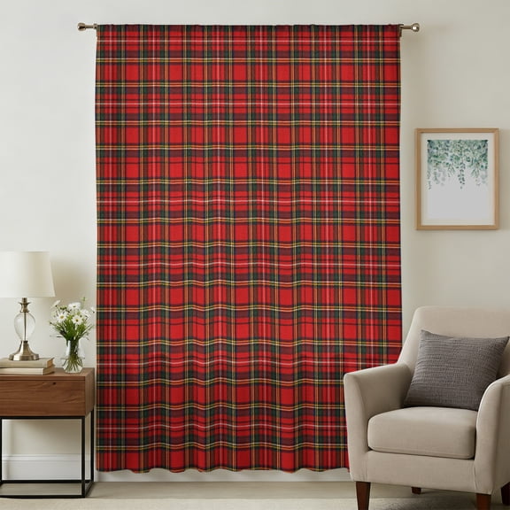 Buffalo Plaid Sheer Curtains 72 Inches Long, Christmas Red Green Checkered Farmhouse Check Light Filering Curtains, Breathable Simi Curtain Privacy Drapes for Living Room Bedroom Window Treatment
