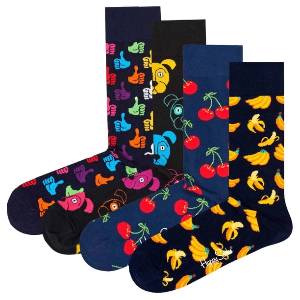 Happy Socks Calcetines unisex, paquete de 4 - Classic Crew, algodón orgánico, mezcla de colores Dog-Cherry 36-40