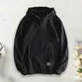 thumbnail image 3 of Lohuatrd Men Autumn Winter Hoodie Zipper Decor Hooded Thickened Long Sleeve Loose Pullover Elastic Cuff Warm Big Pocket Mid Length Streetwear Simple Style Men Hoodie, 3 of 8