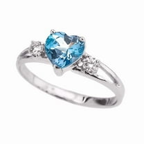 Sterling Silver Blue Topaz December Birthstone Heart Ring (Size 7.5)