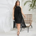 thumbnail image 3 of Yesfashion Plus Size Halter Neck Sleeveless Cocktail Dress Sequin Tulle Wedding Guest Party Midi Dresses, 3 of 5