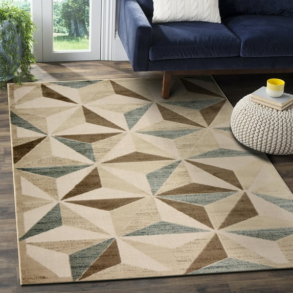 Lr Home Tranquillity Beige & Blue 7 Feet 9 Inches x 9 Feet 5 Inches Geometric Area Rug