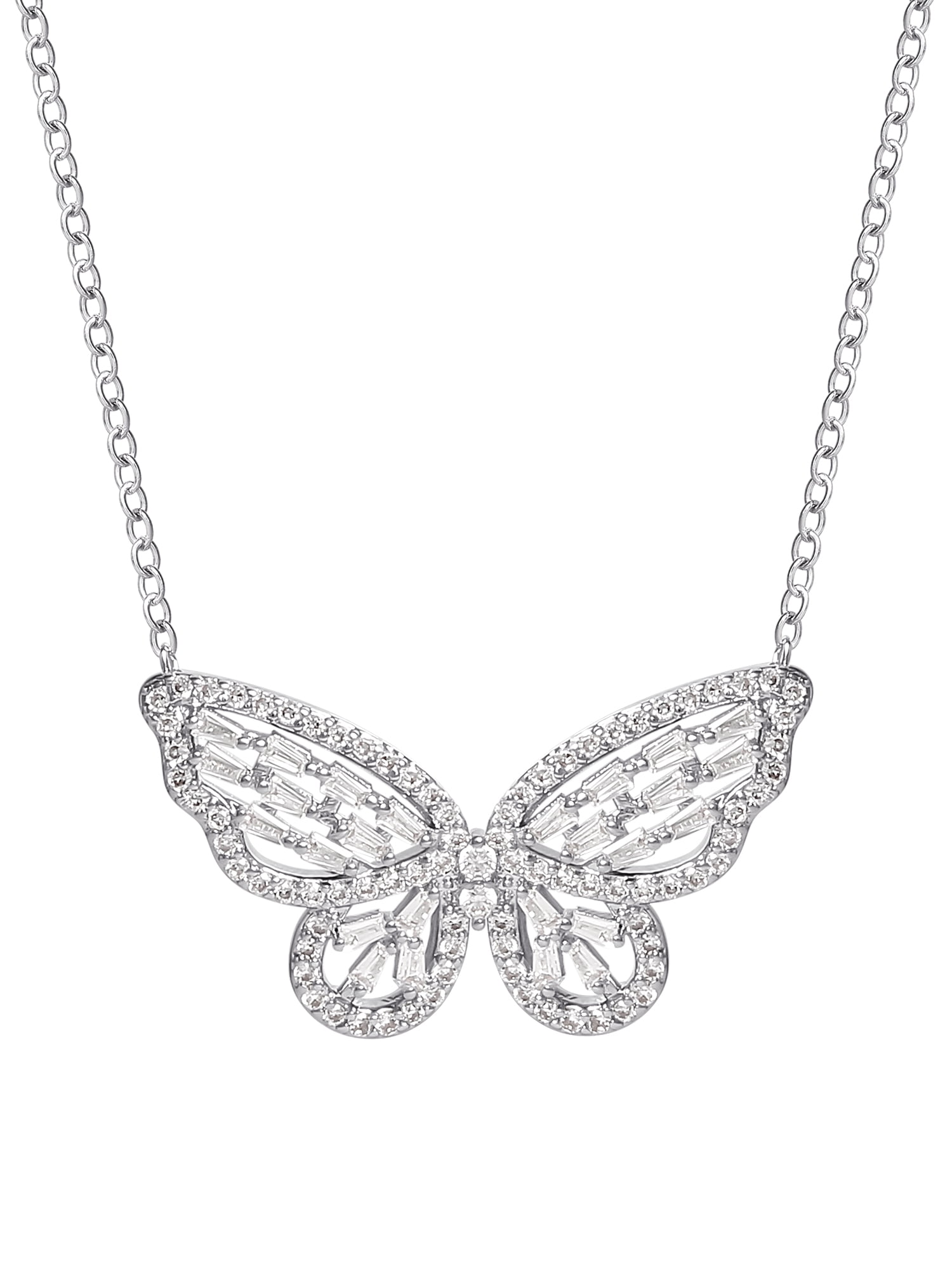 Auzeuner Women Butterfly Charm Cubic Zirconia 925 Sterling Silver Pendant Necklace 18 inch Chain
